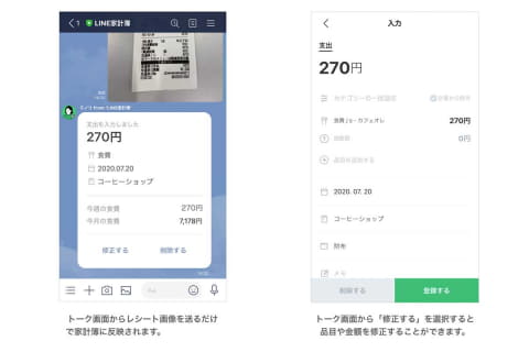 Line家計簿 レシート画像をlineで送って支出自動入力できる新機能 Impress Watch