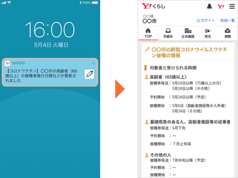 Yahoo Japanアプリ 自治体ワクチン接種スケジュールをプッシュ通知 Impress Watch