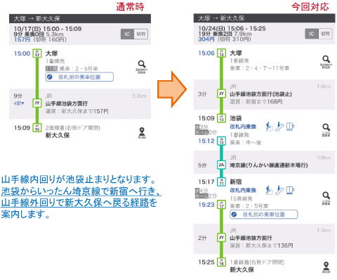 23 24日の山手線運休にジョルダンが対応 乗換案内で臨時ダイヤ検索 Impress Watch