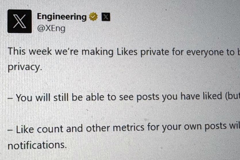 X、「いいね」を非公開化　ユーザー保護のため